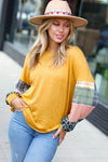 Explore More Collection - Mustard Hacci Plaid Two Tone Animal Print Top
