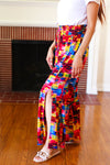 Explore More Collection - Vacay Vibes Kaleidoscope Smocked Waist Side Slit Palazzo Pants