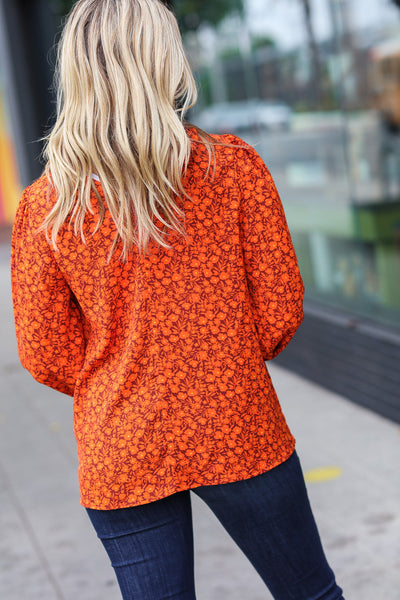 Explore More Collection - Thinking Of You Rust Ditzy Floral Frill Neck Top