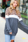 Explore More Collection - Charcoal & Heather Grey Leopard Color Block Top