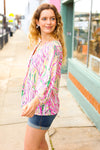 Explore More Collection - Fuchsia & Yellow Abstract Print V Neck Top