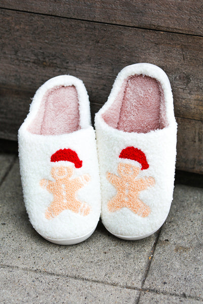 Explore More Collection - Holiday Gingerbread Print Fleece Slippers