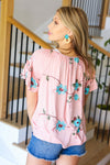 Explore More Collection - Remember Me Pink Floral Embroidery Flutter Sleeve Top