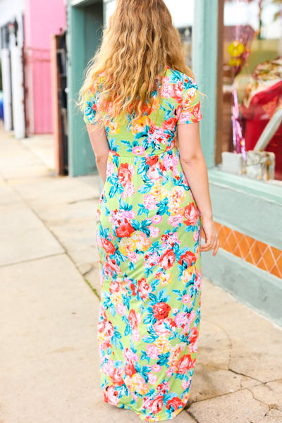 Explore More Collection - Diva Dreams Lime Floral Print Fit & Flare Maxi Dress