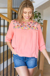 Explore More Collection - In Your Dreams Peach Floral Embroidery Ladder Trim Blouse