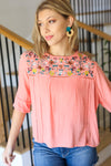 Explore More Collection - In Your Dreams Peach Floral Embroidery Ladder Trim Blouse