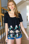 Explore More Collection - Glamorous Black Floral Embroidery & Lace Smocked Top