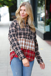 Explore More Collection - Taupe & Red Plaid Color Block Shacket