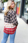 Explore More Collection - Taupe & Red Plaid Color Block Shacket