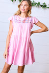 Explore More Collection - Baby Pink Embroidered Tiered Lined Dress