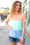 Explore More Collection - Peach/Mint Button Pointelle Rib Color Block Top