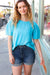 Explore More Collection - Sky Blue Round Neck Puff Sleeve Crepe Top