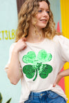 Explore More Collection - Saint Patty Sequin Clover French Terry Puff Sleeve Top