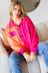 Explore More Collection - Feeling Bold Orange & Fuchsia Color Block Button Down Top