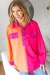 Explore More Collection - Feeling Bold Orange & Fuchsia Color Block Button Down Top