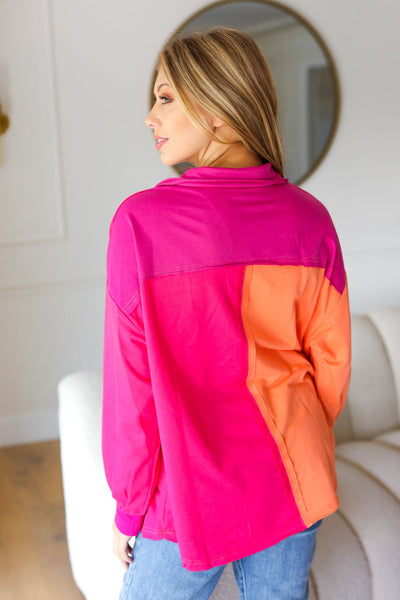 Explore More Collection - Feeling Bold Orange & Fuchsia Color Block Button Down Top