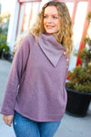 Explore More Collection - Tried And True Mauve Cowl Neck Button Detail Sweater