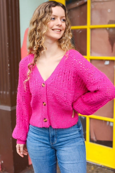 Explore More Collection - Pretty In Pink Button Down Pointelle Knit Cardigan