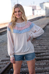 Explore More Collection - Taupe & Sky Blue Thermal Knit Out Seam Stitch Pullover