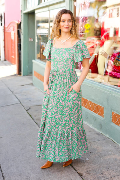 Explore More Collection - Perfectly You Green Ditzy Floral Fit & Flare Maxi Dress