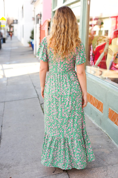 Explore More Collection - Perfectly You Green Ditzy Floral Fit & Flare Maxi Dress