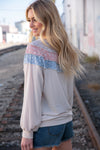 Explore More Collection - Taupe & Sky Blue Thermal Knit Out Seam Stitch Pullover