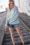 Explore More Collection - Mint Lace Up Long Sleeve French Terry Oversized Pullover