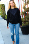 Explore More Collection - Making Moves Black Cable Knit Pointelle Crew Neck Sweater