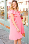 Explore More Collection - Out For The Day Peach Crinkle Woven Ruffle Sleeve Dress