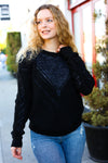 Explore More Collection - Making Moves Black Cable Knit Pointelle Crew Neck Sweater