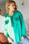 Explore More Collection - On The Way Up Mint Color Block Button Down Pullover