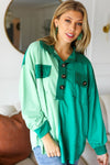 Explore More Collection - On The Way Up Mint Color Block Button Down Pullover