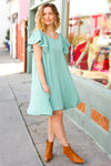 Explore More Collection - Out For The Day Sage Crinkle Woven Ruffle Sleeve Dress