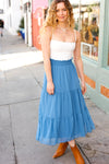 Explore More Collection - Look of Love Denim Blue Smocked Waist Tiered Chiffon Skirt