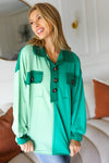 Explore More Collection - On The Way Up Mint Color Block Button Down Pullover