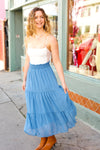 Explore More Collection - Look of Love Denim Blue Smocked Waist Tiered Chiffon Skirt