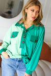 Explore More Collection - On The Way Up Mint Color Block Button Down Pullover