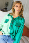 Explore More Collection - On The Way Up Mint Color Block Button Down Pullover