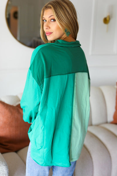 Explore More Collection - On The Way Up Mint Color Block Button Down Pullover