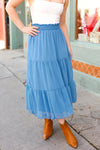 Explore More Collection - Look of Love Denim Blue Smocked Waist Tiered Chiffon Skirt