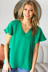 Explore More Collection - In Your Dreams Emerald Green Flutter Sleeve V Neck Top