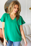 Explore More Collection - In Your Dreams Emerald Green Flutter Sleeve V Neck Top