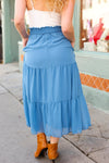 Explore More Collection - Look of Love Denim Blue Smocked Waist Tiered Chiffon Skirt