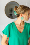 Explore More Collection - Green Vintage Metal Flower Power Earrings