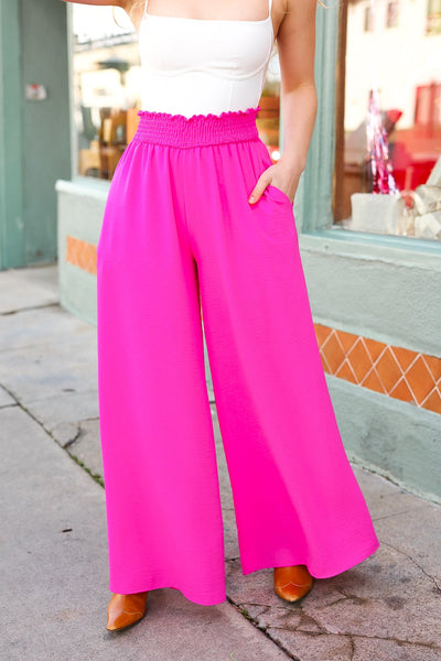 Explore More Collection - Just Dreaming Hot Pink Smocked Waist Palazzo Pants