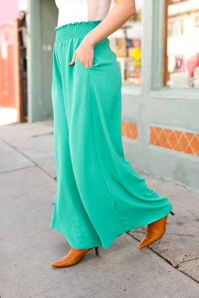 Explore More Collection - Just Dreaming Emerald Smocked Waist Palazzo Pants