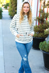 Explore More Collection - Vintage Olive Striped Cowl Neck French Terry Hoodie