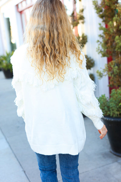 Explore More Collection - Make Your Day Ivory Fringe Detail Open Cardigan