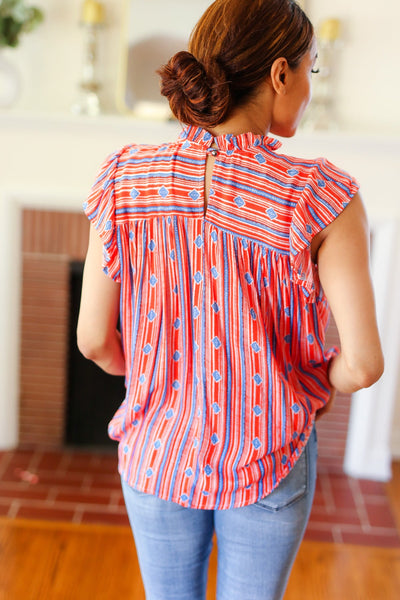 Explore More Collection - Red & Blue Boho Stripe Flutter Sleeve Top (Copy)