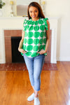 Explore More Collection - Green Polka-Dot Mock Neck Ruffle Sleeve Top